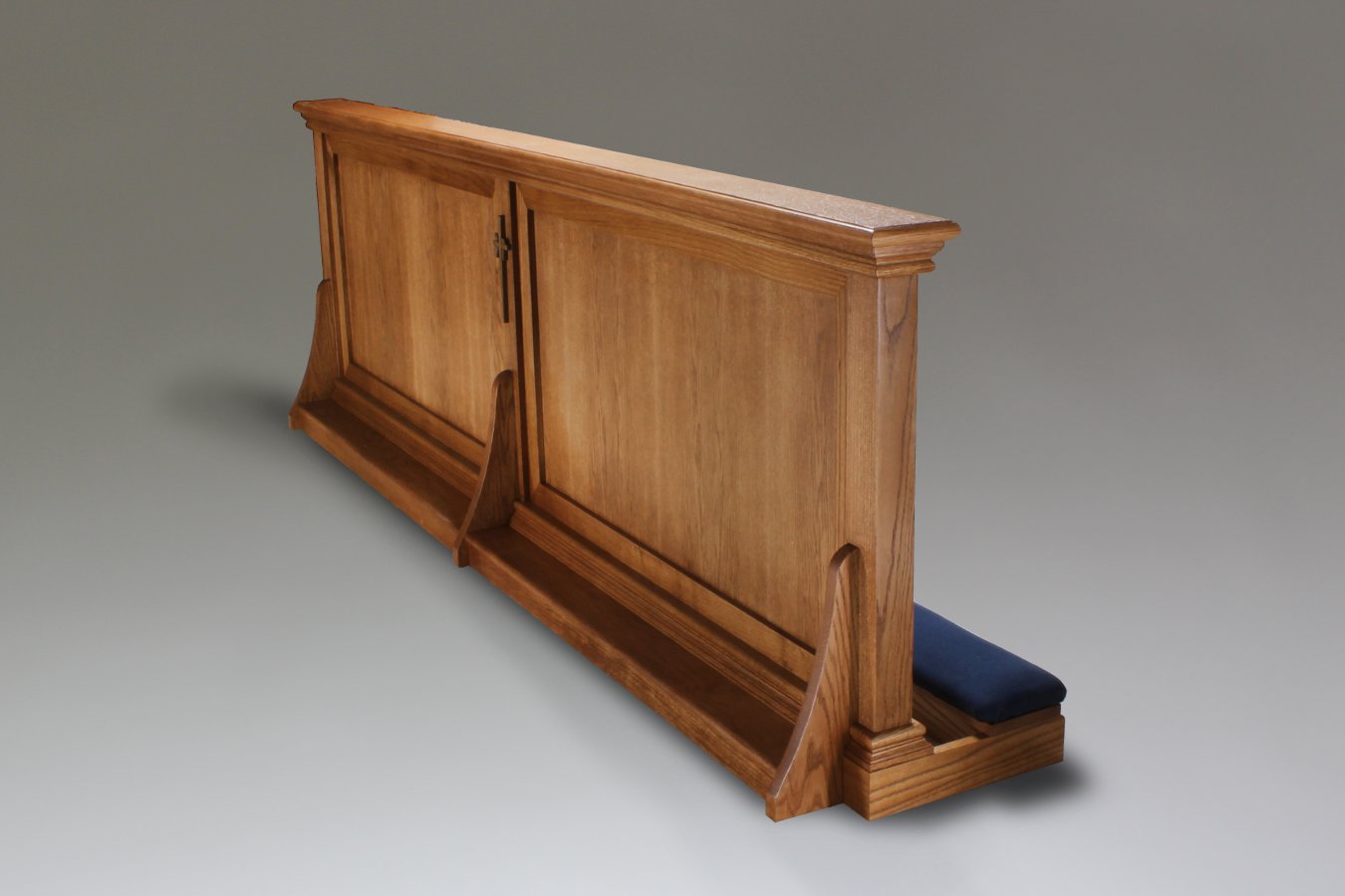 Altar rail with blue cushion