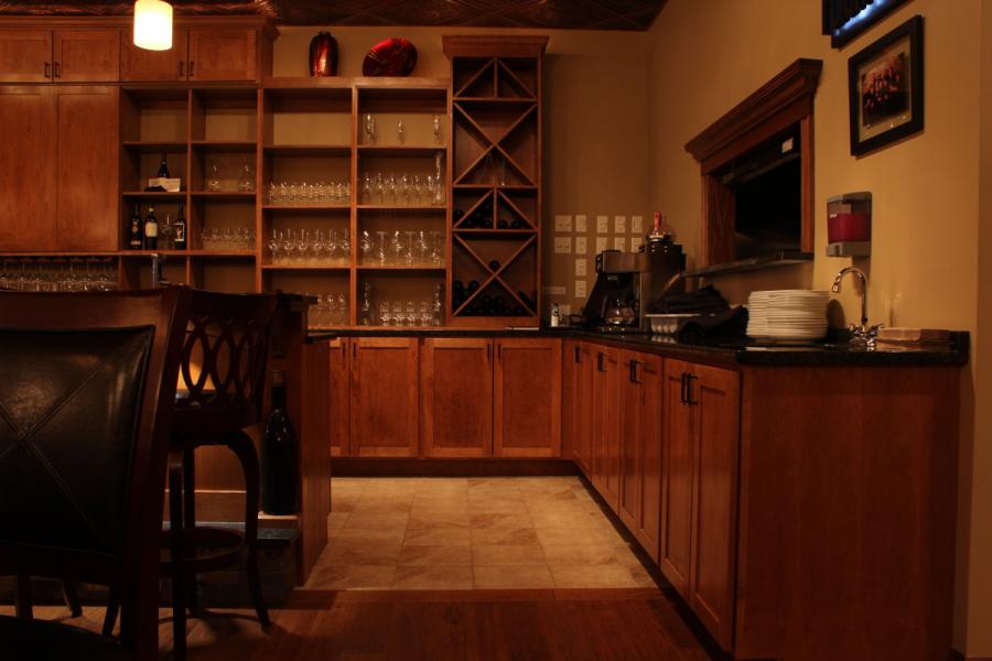 cherry cabinets in wine bar