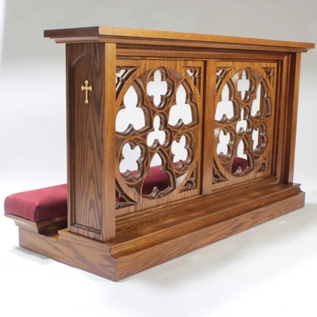 custom wood double kneeler with gothic carved panels