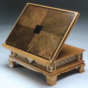 cherry and walnut missal stand with adjustable angle and Agnus Dei Painting